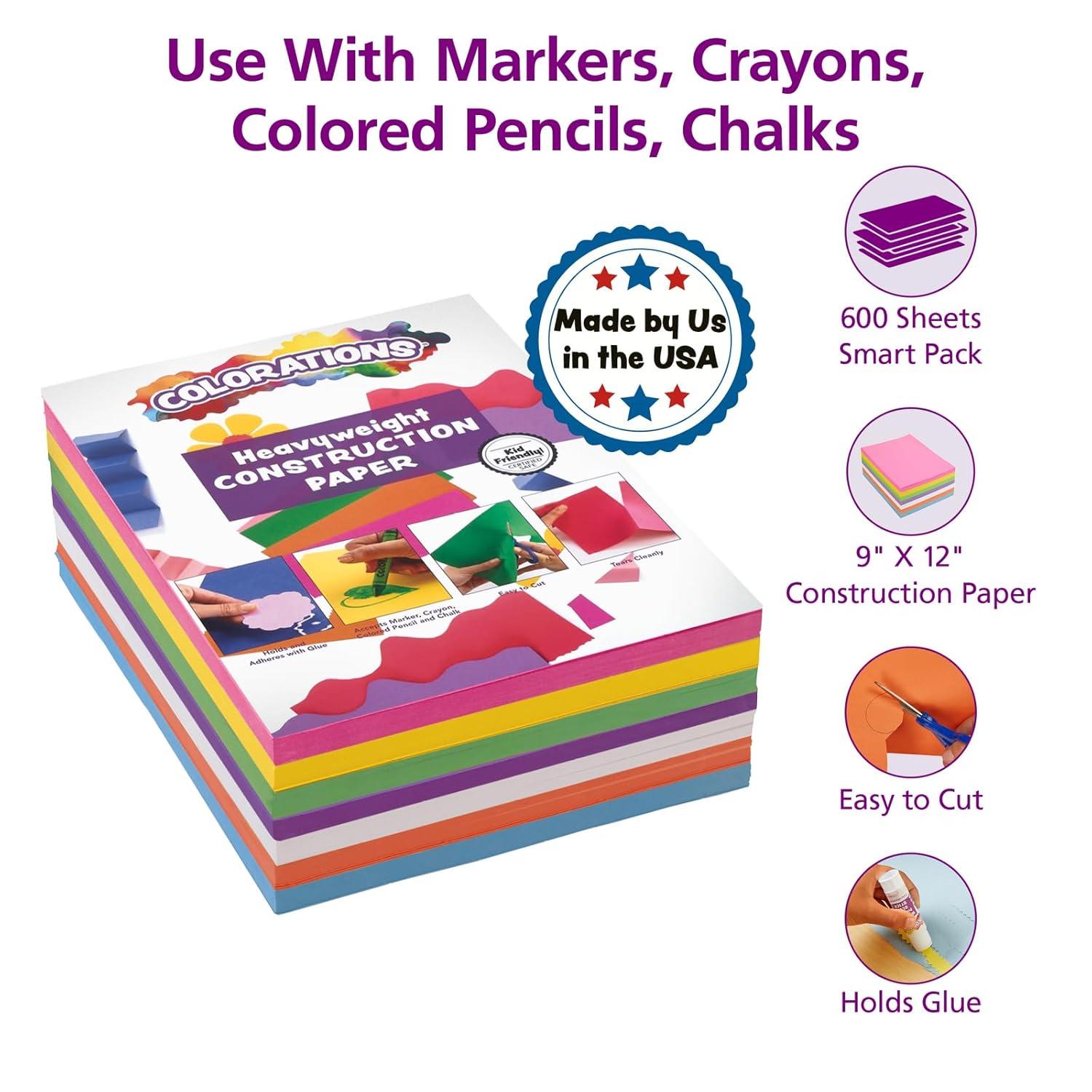 imageColorations Construction Paper for Kids  7 Bright Colors  600 Bulk Sheets of 9quotX12quot  Assorted Pack of HeavyDuty Craft Paper Bulk School Supplies1