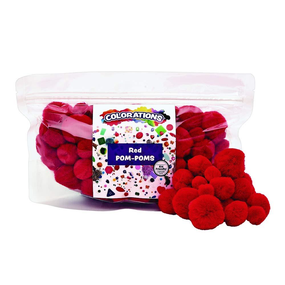 imageColorations Red Pom Poms in Resealsble Bag for Crafts Collages Hobbies and Sensory Learning  Pack of 100 in 3 SizesRed