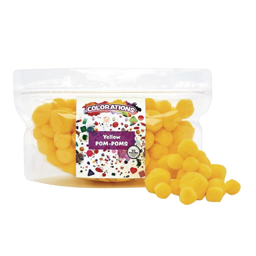 imageColorations Red Pom Poms in Resealsble Bag for Crafts Collages Hobbies and Sensory Learning  Pack of 100 in 3 SizesYellow
