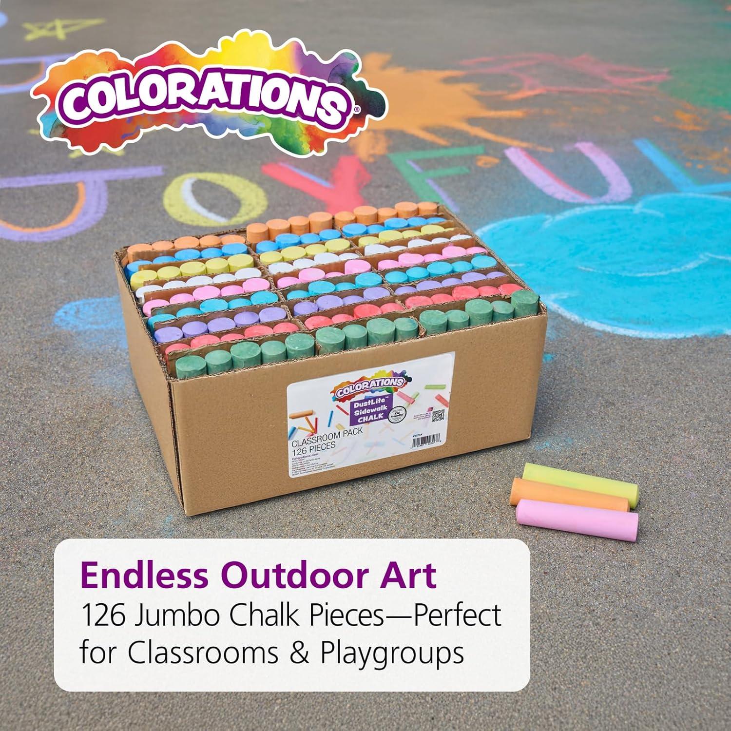 imageColorations Sidewalk Chalk  50pc 4 x 1 Washable Bright Colored Chalk Set  Fun Kid Art Colors ampamp Patterns  Draw on Classroom Chalkboard or Outdoor Playground  Jumbo Bulk126 Pieces