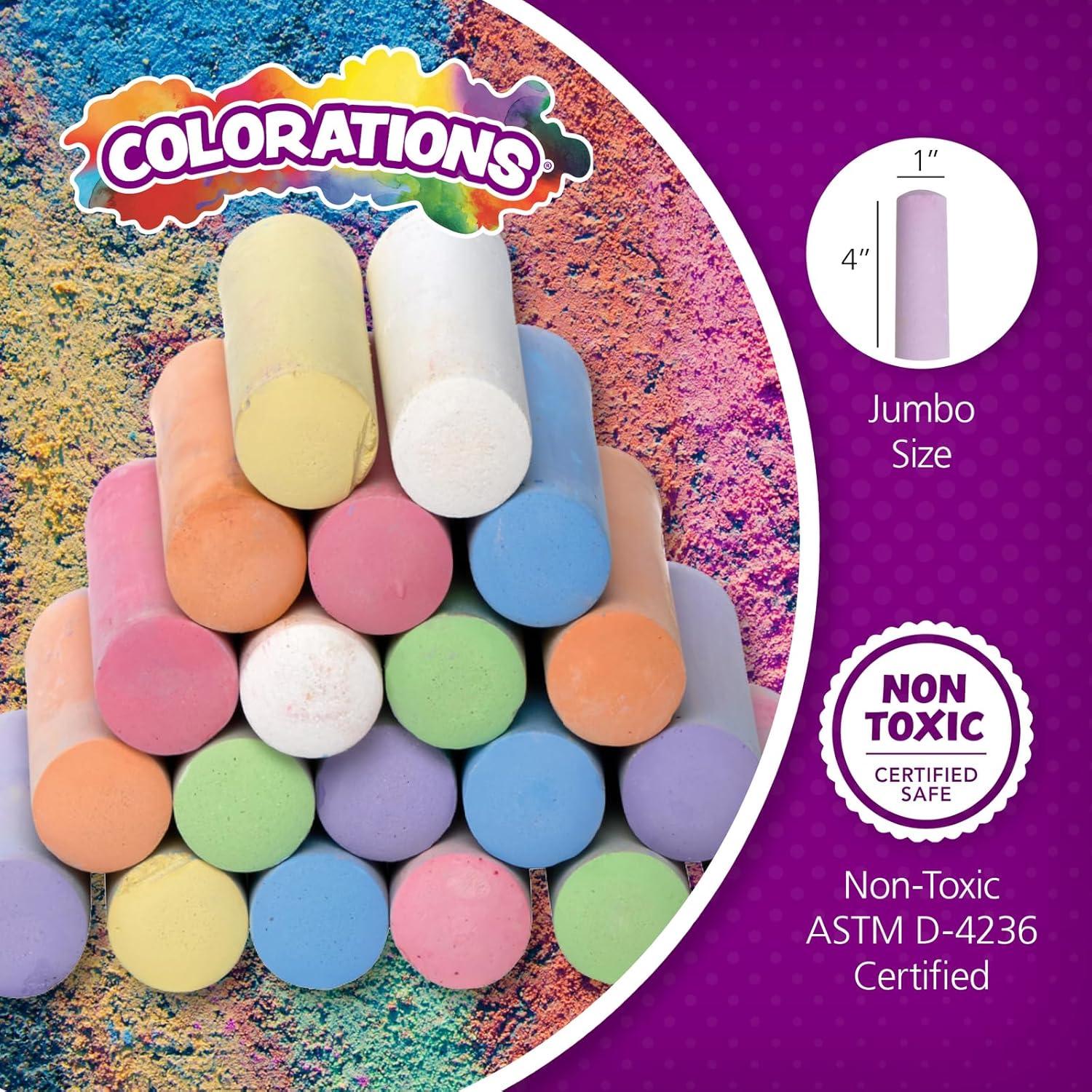 imageColorations Sidewalk Chalk  50pc 4 x 1 Washable Bright Colored Chalk Set  Fun Kid Art Colors ampamp Patterns  Draw on Classroom Chalkboard or Outdoor Playground  Jumbo Bulk50 Pieces