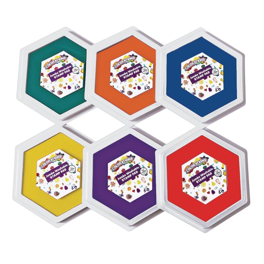 imageColorations Classic Primary Colors Jumbo Washable Stamp Pads Washable Ink Pack of 6 6quotL x 7quotW  Classroom Stamping for Kids With LidClassic Colors