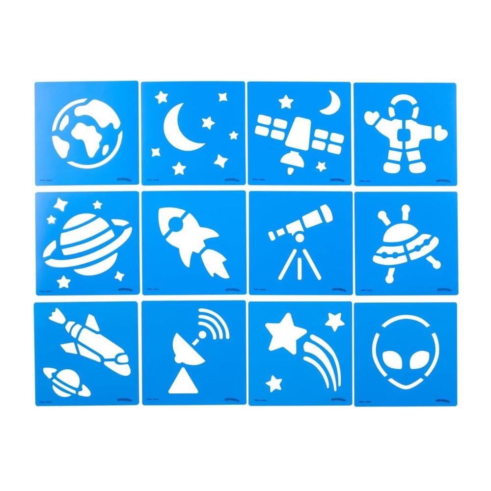 imageColorations Garden Stencils 12 Garden Designs Made from Washable Plastic 8 inches Each Jumbo Size Sturdy Stencils Great for Creating Art Kids Stencils Stencils for ChildrenOuter Space 12PK