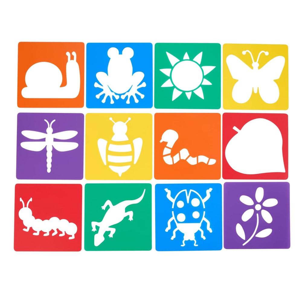 imageColorations Garden Stencils 12 Garden Designs Made from Washable Plastic 8 inches Each Jumbo Size Sturdy Stencils Great for Creating Art Kids Stencils Stencils for ChildrenGarden 12PK