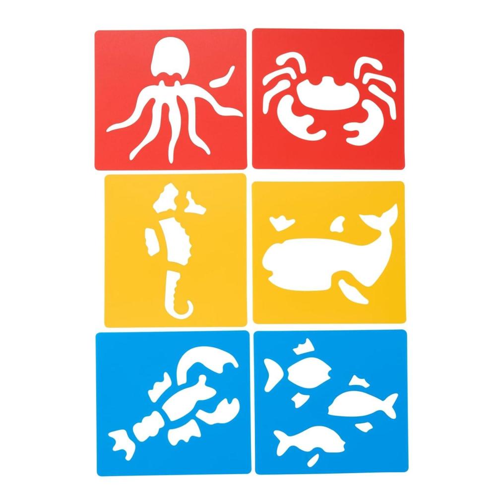 imageColorations Garden Stencils 12 Garden Designs Made from Washable Plastic 8 inches Each Jumbo Size Sturdy Stencils Great for Creating Art Kids Stencils Stencils for ChildrenSea Life 6PK