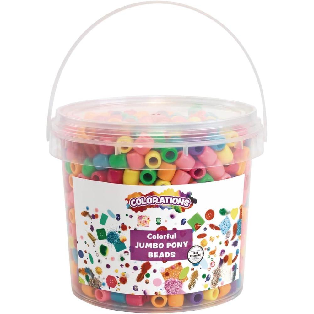 imageColorations Jumbo Plastic Pony Beads 15 Pounds in Reusable Bucket Multi Pack Assorted Colors Classroom PackSmall