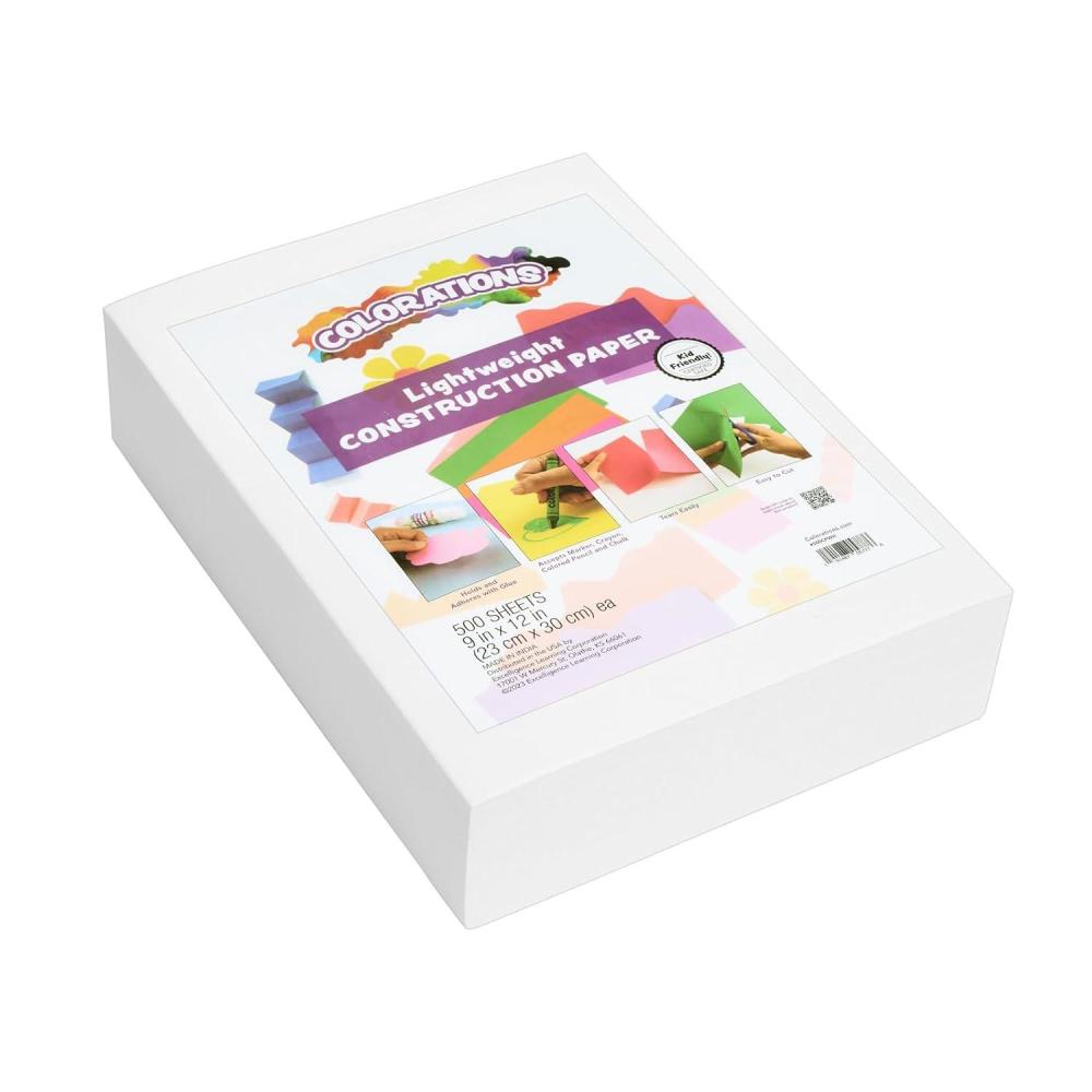 imageColorations Lightweight Construction Paper Value Pack 10 Colors 300 Sheets with Bonus Stencil Everyday Use Classroom Supplies Daycare Supplies PreSchool at Home useWhite  500 Sheets