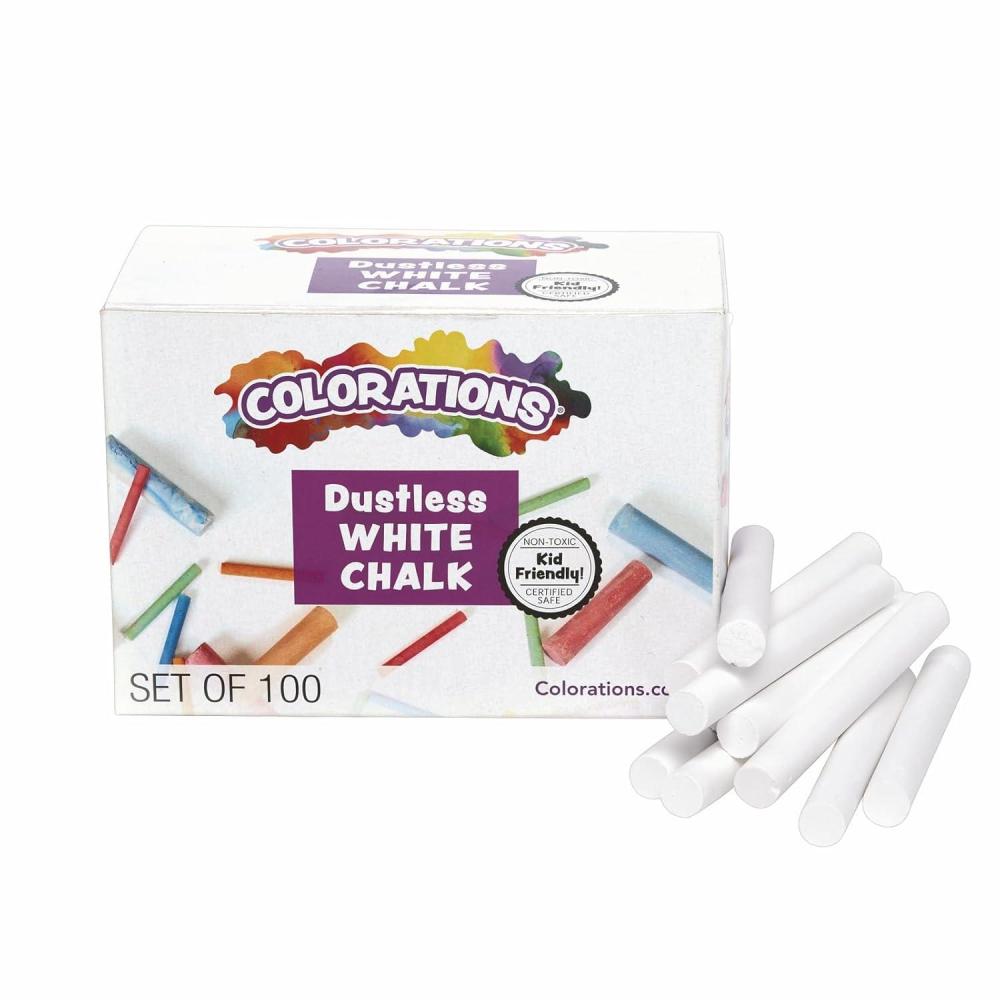 imageColorations NODUST Dustless White Chalk 100 Piece Bulk Pack Value MultiColored for Kids Classroom Learning Drawing Create Play NonToxic 3 inches x 38 inchWhite