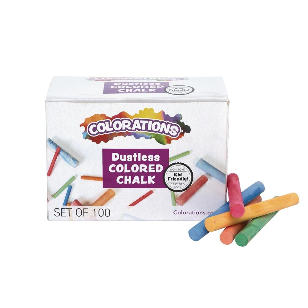 imageColorations NODUST Dustless White Chalk 100 Piece Bulk Pack Value MultiColored for Kids Classroom Learning Drawing Create Play NonToxic 3 inches x 38 inchAssorted