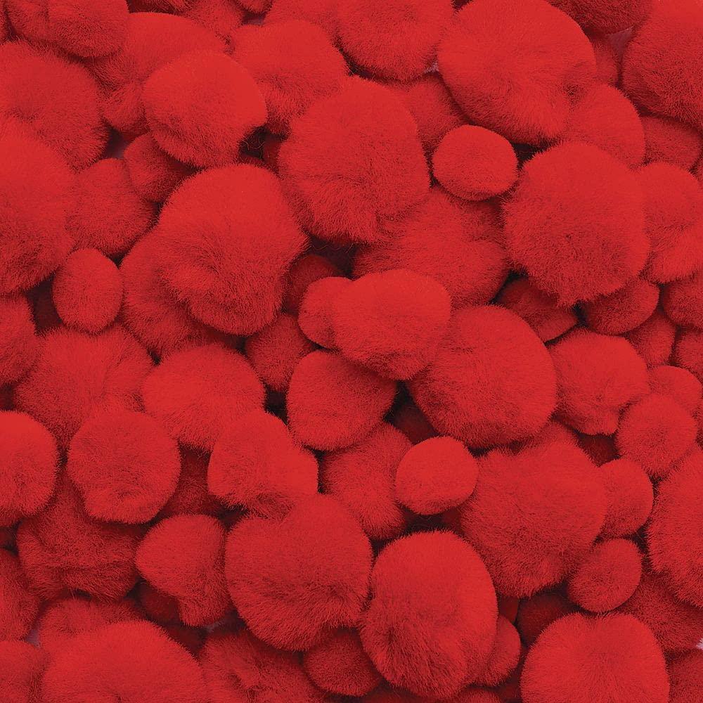 imageColorations Red Pom Poms in Resealsble Bag for Crafts Collages Hobbies and Sensory Learning  Pack of 100 in 3 SizesRed