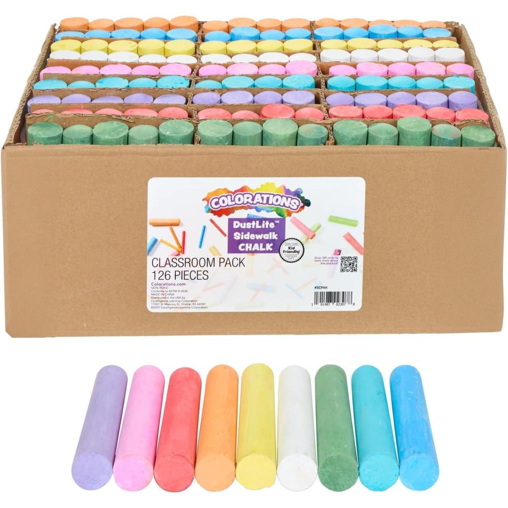imageColorations Sidewalk Chalk  50pc 4 x 1 Washable Bright Colored Chalk Set  Fun Kid Art Colors ampamp Patterns  Draw on Classroom Chalkboard or Outdoor Playground  Jumbo Bulk126 Pieces