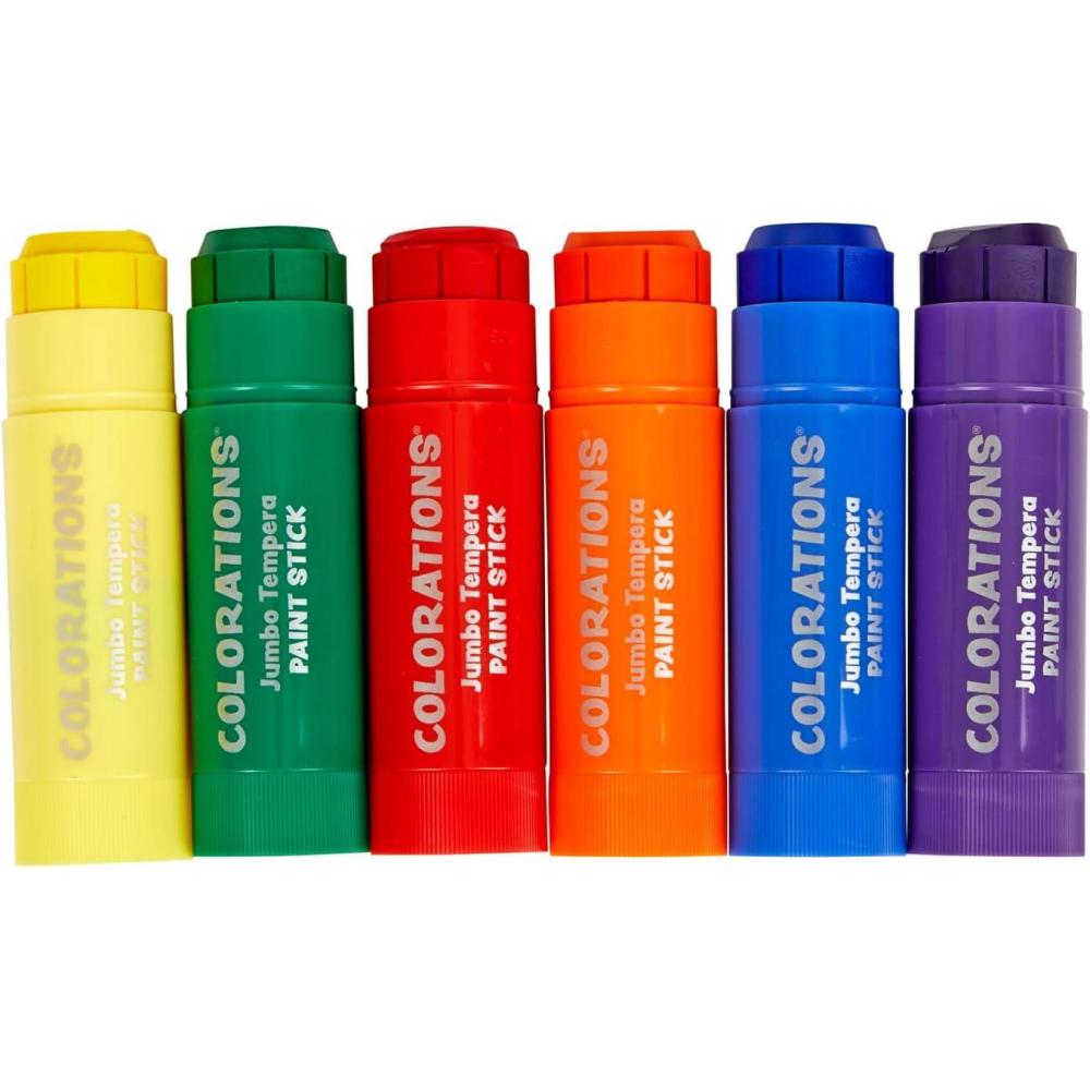 imageColorations Tempera Paint Sticks 144 Pcs 12 Colors NonToxic MessFree Art Supplies for Kids Bulk Set for the ClassroomJumbo Sticks  6 PK