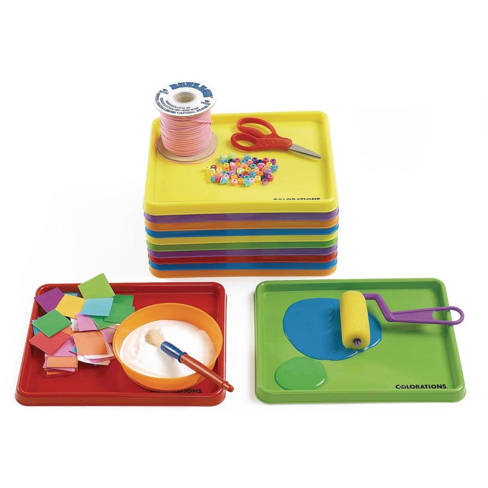 imageColorations set of 12 Kids Activity Plastic Trays Rainbow of Colors Arts and Crafts Organizer Tray Serving Tray Great for Crafts Beads Water Beads Paint Toys building blocks Item  MTRAY