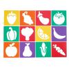 Colorations Garden Stencils, 12 Garden Designs, Made from Washable Plastic, 8 inches Each, Jumbo Size, Sturdy Stencils, Great for Creating Art, Kids Stencils, Stencils for Children(Fruits & Veggies 12PK)