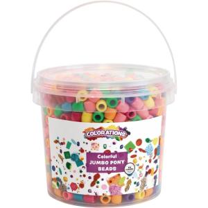 Colorations Jumbo Plastic Pony Beads, 1.5 Pounds in Reusable Bucket, Multi Pack, Assorted Colors, Classroom Pack(Small)