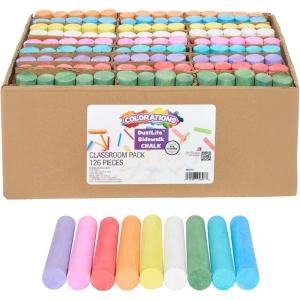 Colorations Sidewalk Chalk – 50pc 4” x 1” Washable, Bright Colored Chalk Set – Fun Kid Art Colors & Patterns – Draw on Classroom Chalkboard or Outdoor Playground – Jumbo Bulk(126 Pieces)
