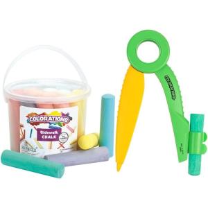 Colorations Sidewalk Chalk – 50pc 4” x 1” Washable, Bright Colored Chalk Set – Fun Kid Art Colors & Patterns – Draw on Classroom Chalkboard or Outdoor Playground – Jumbo Bulk(Chalk and Compass Set)