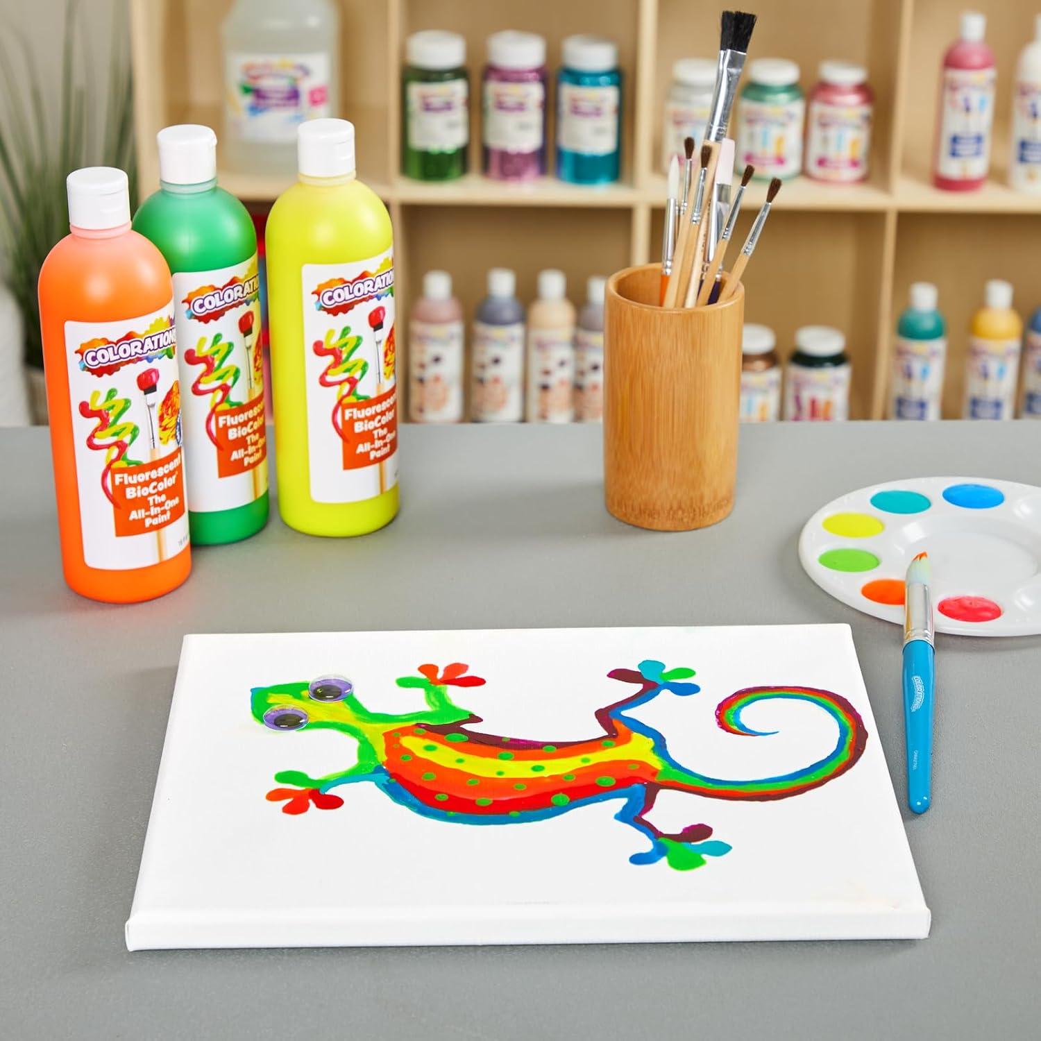 imageColorations BioColor Paint Fluorescent 16 oz Set of 9 Washable NonToxic Kids Paint School Art SuppliesAssorted  Set of 9