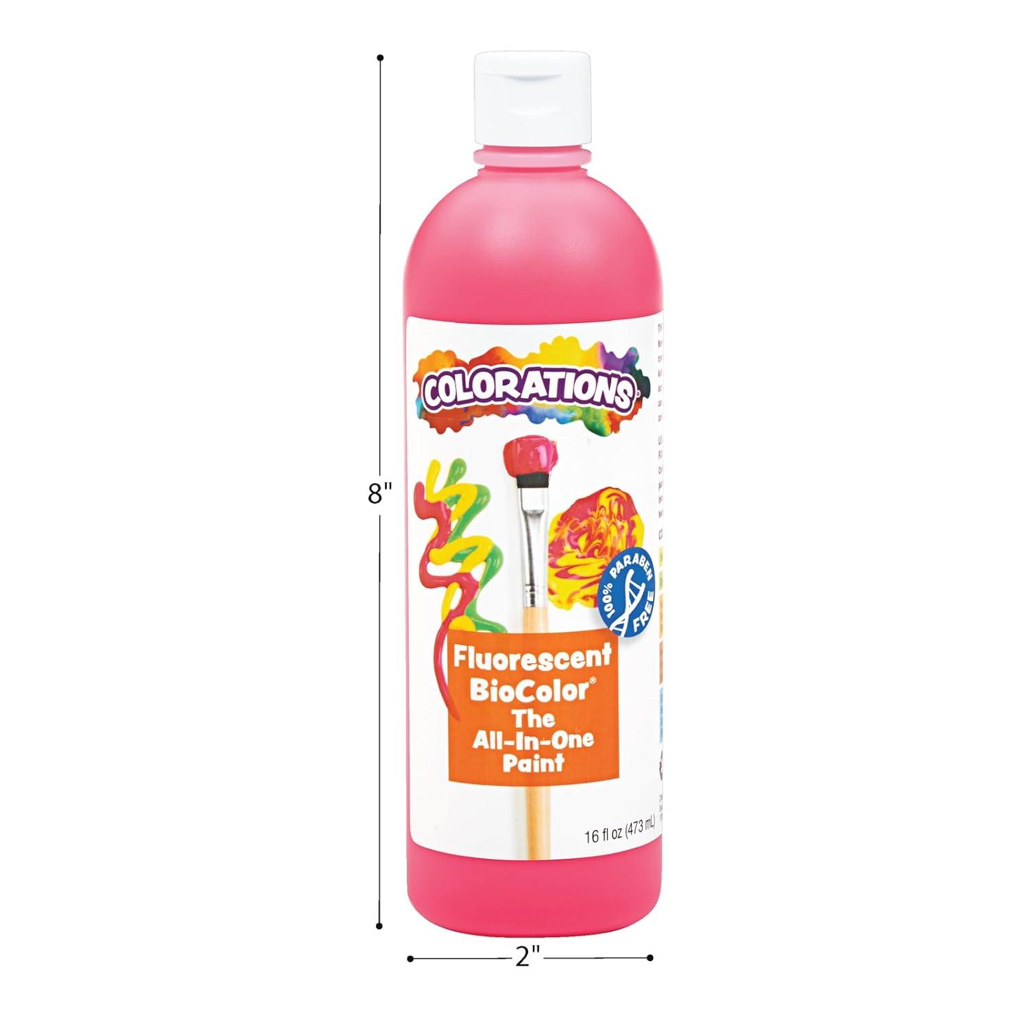 imageColorations BioColor Paint Fluorescent 16 oz Set of 9 Washable NonToxic Kids Paint School Art SuppliesAssorted  Set of 9