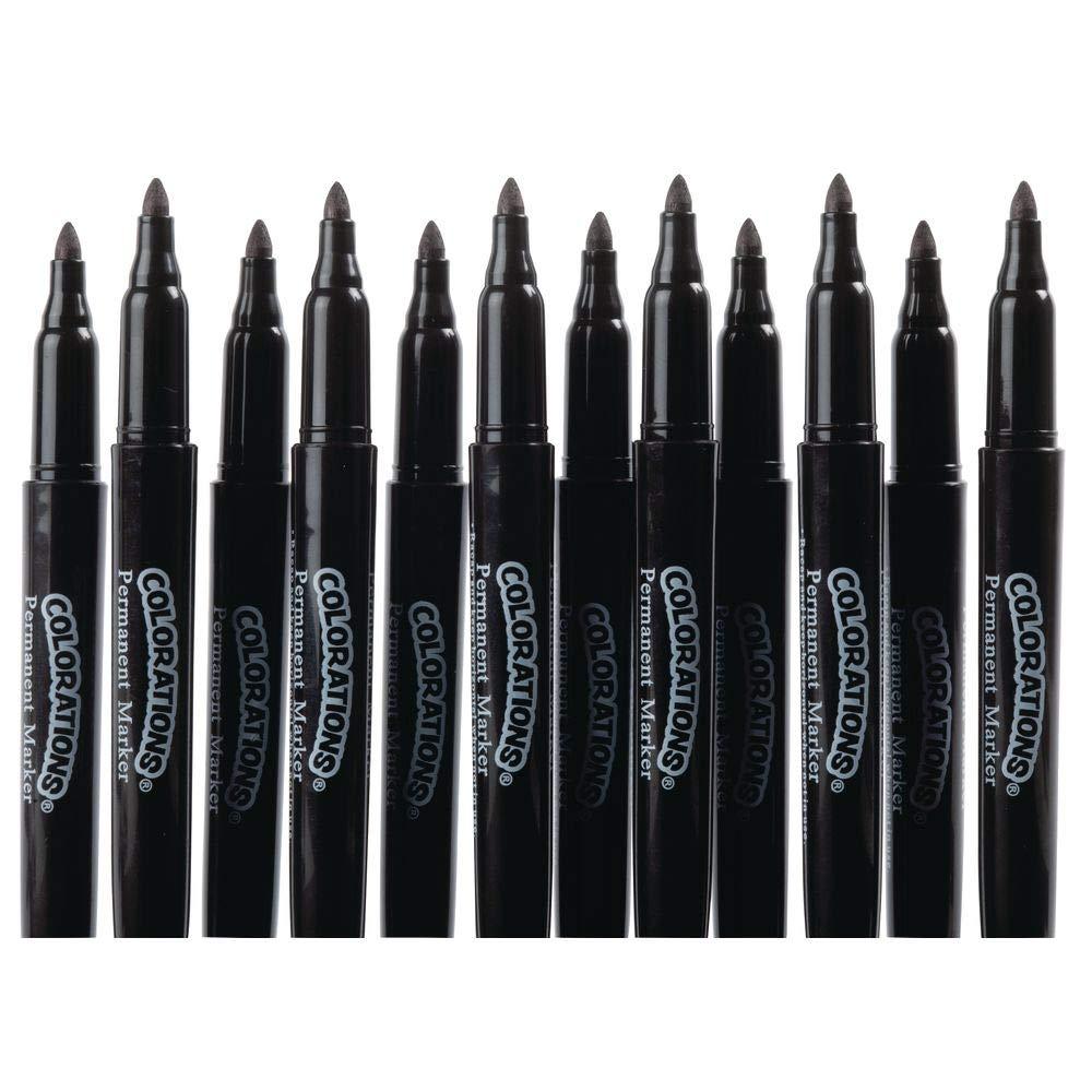 imageColorations Black Permanent FineTip Markers Set of 12 Use on paper plastic metal and more Ink dries quickly and is NonToxic Use for Classroom Home or Office