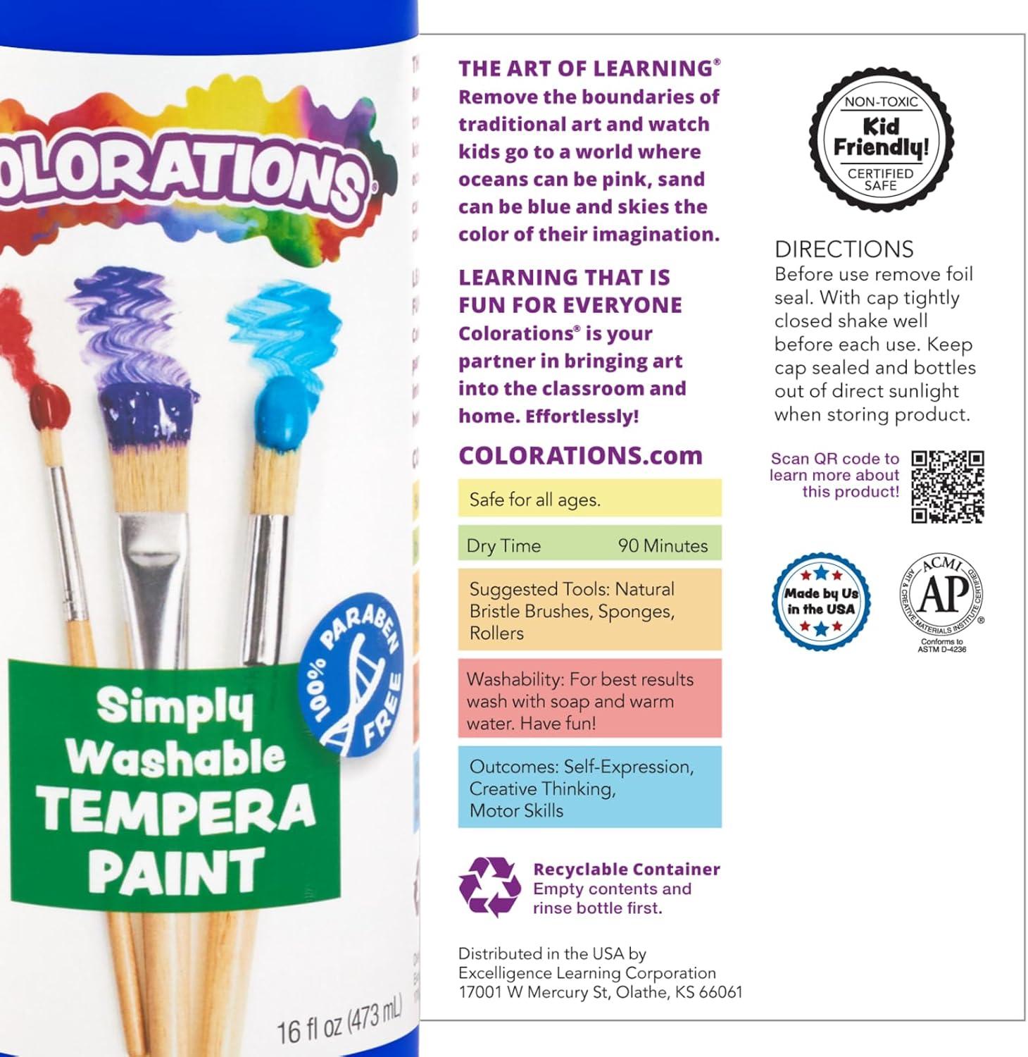 imageColorations ParabenFree Washable Tempera Paint for Kids  8 Ounce Bottles Set of 6 Primary Colors NonToxic and Made in The USATropical  6 Pack