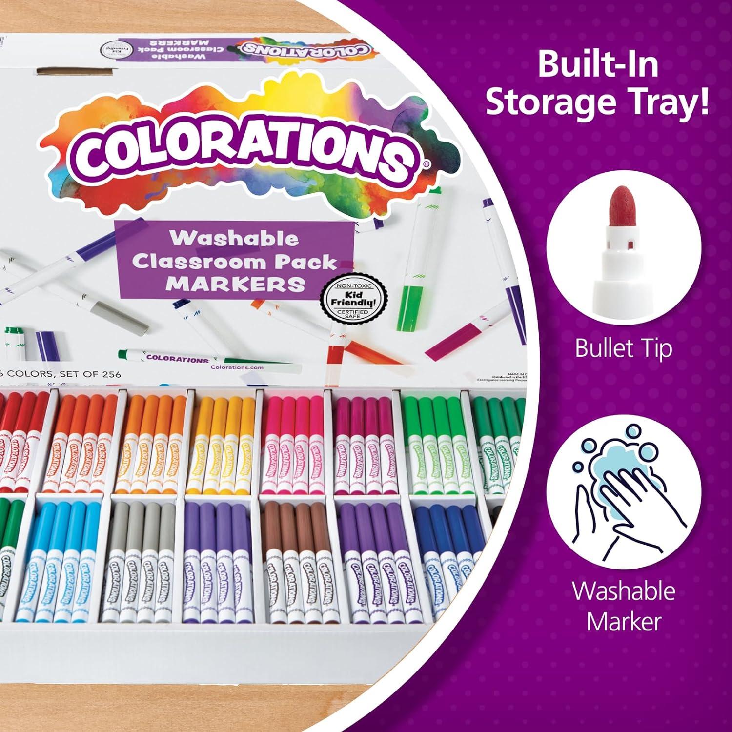 imageColorations Washable Markers Set of 256 16 Colors NonToxic Bulk Art Supplies for Kids Classroom Kit Coloring Classroom Pack Crafting Materials