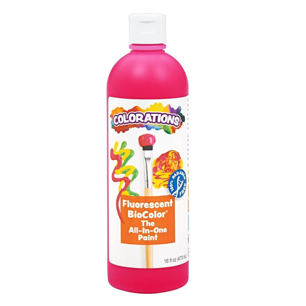 imageColorations BioColor Paint Fluorescent 16 oz Set of 9 Washable NonToxic Kids Paint School Art SuppliesFlourescent Magenta