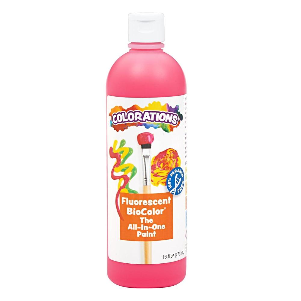 imageColorations BioColor Paint Fluorescent 16 oz Set of 9 Washable NonToxic Kids Paint School Art SuppliesFlourescent Pink
