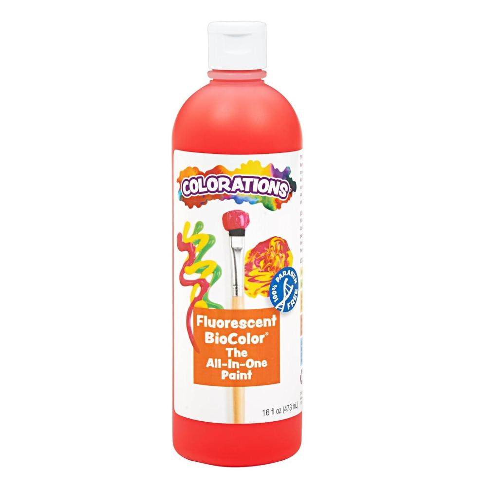 imageColorations BioColor Paint Fluorescent 16 oz Set of 9 Washable NonToxic Kids Paint School Art SuppliesFlourescent Red