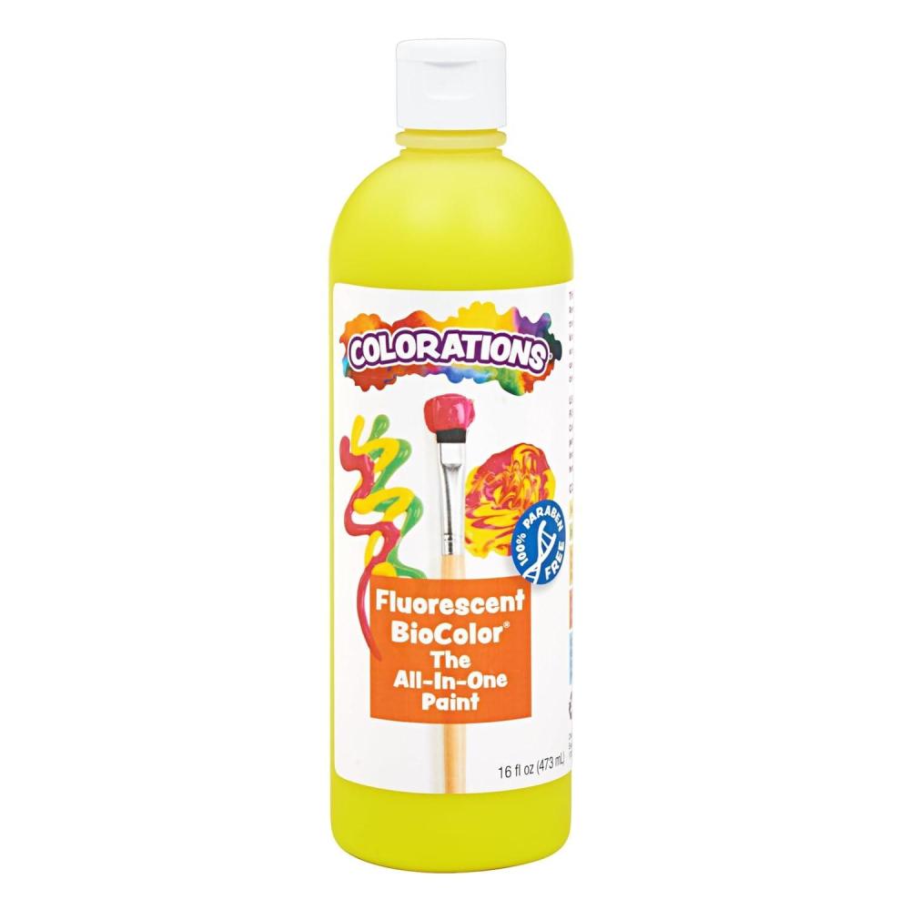 imageColorations BioColor Paint Fluorescent 16 oz Set of 9 Washable NonToxic Kids Paint School Art SuppliesFlourescent Yellow