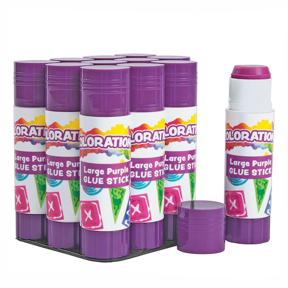 imageColorations Jumbo Washable Disappearing Purple Glue Sticks Set of 12 141 oz each Non Toxic ampamp Acid Free Easy to See Where it is Applied ampamp Dries Clear Washable Glue Use at School Home or OfficeLarge