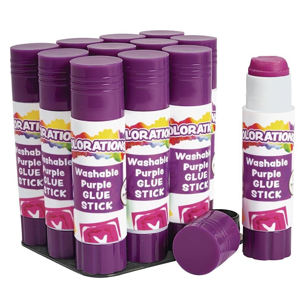 imageColorations Jumbo Washable Disappearing Purple Glue Sticks Set of 12 141 oz each Non Toxic ampamp Acid Free Easy to See Where it is Applied ampamp Dries Clear Washable Glue Use at School Home or OfficeSmall