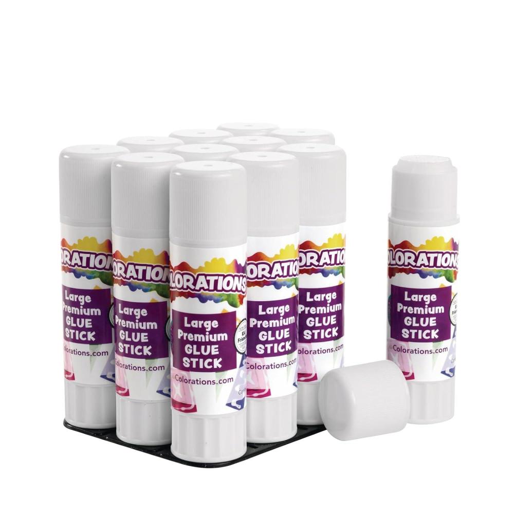 imageColorations Large Premium White Washable Glue Sticks in a Tray Set of 12 088 oz each Glues Dries Clear ampamp is Acid Free Non Toxic ampamp Washable Glue Use at School Home Office ampamp Craft ProjectsWhite
