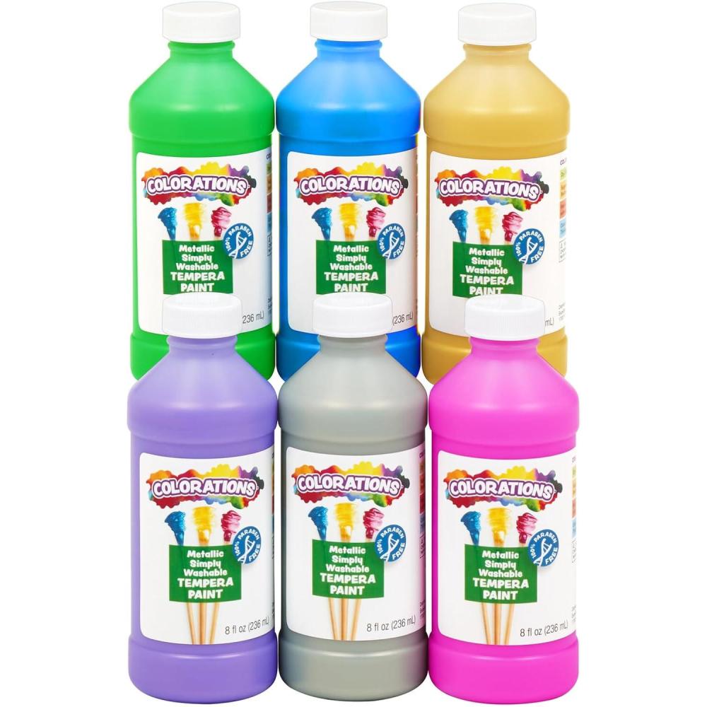 imageColorations ParabenFree Washable Tempera Paint for Kids  8 Ounce Bottles Set of 6 Primary Colors NonToxic and Made in The USAMetallic  6 Pack