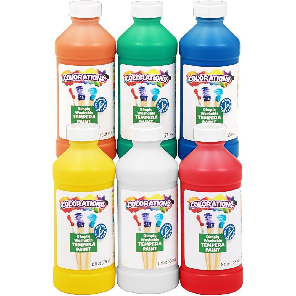imageColorations ParabenFree Washable Tempera Paint for Kids  8 Ounce Bottles Set of 6 Primary Colors NonToxic and Made in The USARainbow  6 Pack