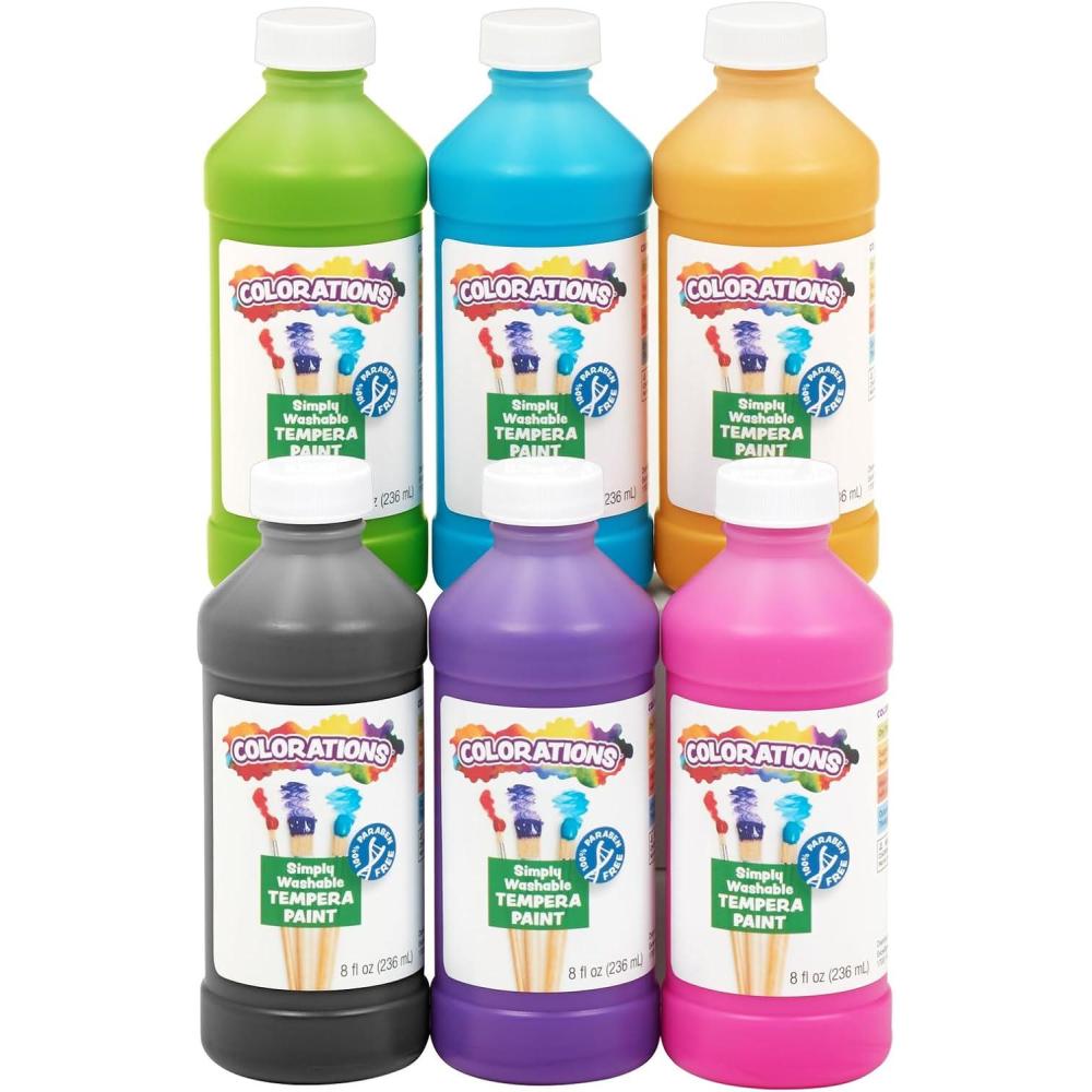 imageColorations ParabenFree Washable Tempera Paint for Kids  8 Ounce Bottles Set of 6 Primary Colors NonToxic and Made in The USATropical  6 Pack