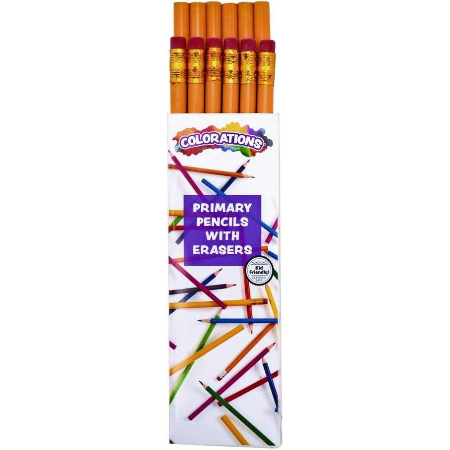 imageColorations Primary Pencils with Erasers Set of 12 Pencils No 2 Grade Graphite Classroom SuppliesPrimary Pencils  wEraser