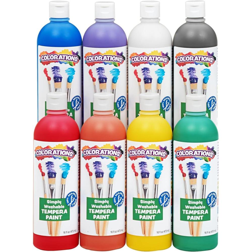 imageColorations Simply Washable Tempera Paint Rainbow Plus 8 Pack Matte Finish Classroom Supplies Vibrant Colors Non Toxic Washes Off Easily School Craft Art Supply Set 16 oz BottlesAssorted  8 Colors