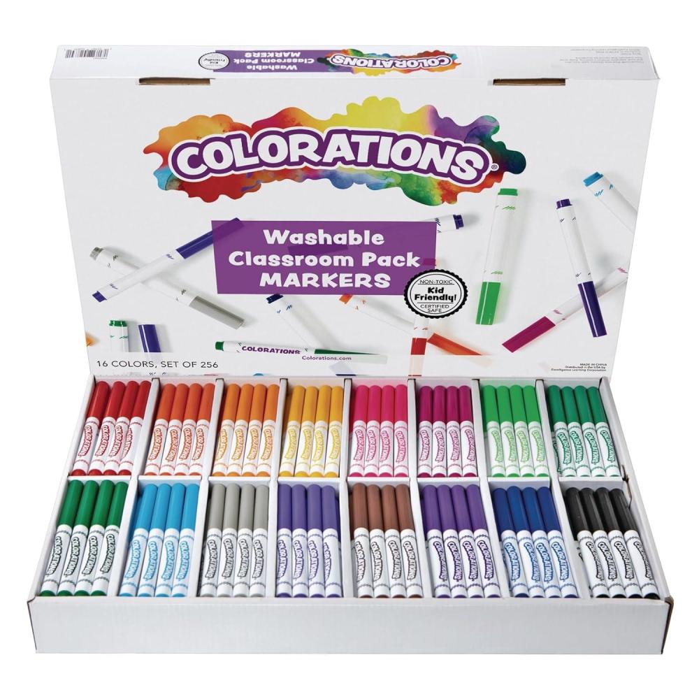 imageColorations Washable Markers Set of 256 16 Colors NonToxic Bulk Art Supplies for Kids Classroom Kit Coloring Classroom Pack Crafting Materials