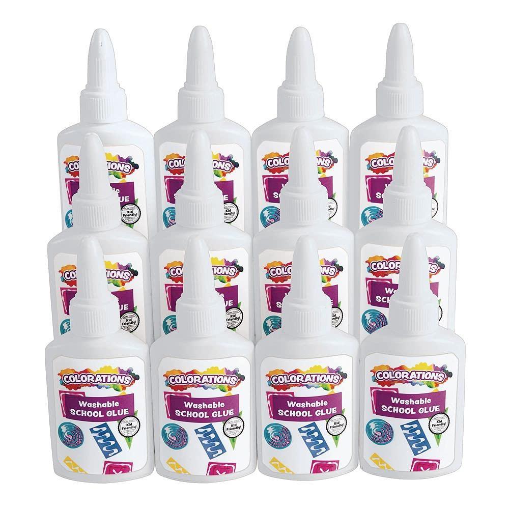imageColorations Washable White Glue Set of 12 Each in a 125 oz Bottle Easy Spout Applicator Goes on White and Dries Clear Washable ampamp Non Toxic Glue Dries Quickly ampamp Acid Free School and Home Use125 oz