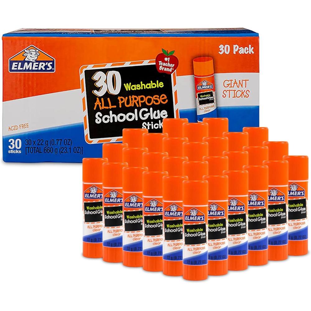 imageElmers All Purpose School Glue Sticks AcidFree and Washable Clear 7 Grams 30 Count  Ideal for Craft Projects Scrapbooking Classroom Home Office Teacher Supplies30 Count  Giant Sticks