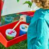 Colorations 4WAPE Adjustable Indoor-Outdoor Metal Frame Easel with Paint-on Acrylic Panels for Four Children(4-Station  Red)