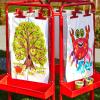 Colorations 4WAPE Adjustable Indoor-Outdoor Metal Frame Easel with Paint-on Acrylic Panels for Four Children(4-Station  Red)