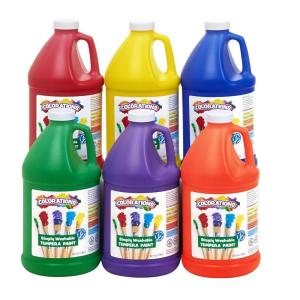 Colorations Paraben-Free Simply Washable Tempera Paint for Kids – 1/2 Gallon Value Size, Vibrant Brown. Non-Toxic and Made in The USA(Assorted  Set of 6)