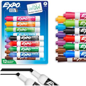 EXPO Low Odor Dry Erase Markers Chisel Tip Assorted Colors 12 Count