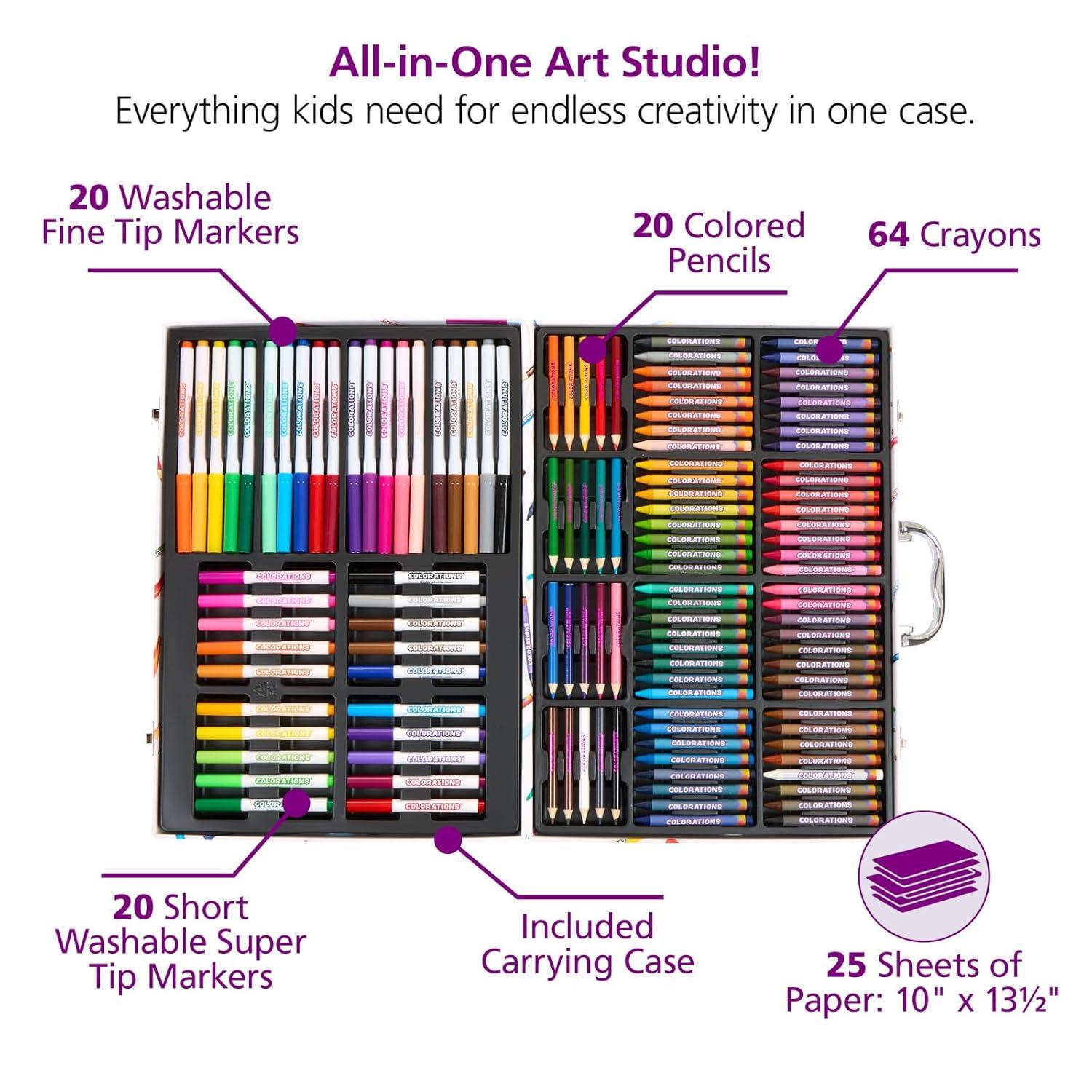 imageColorations  Creative Artist Case  150 pcs  Markers Crayons Colored Pencils Paper Art Set for Kids Coloring Kit Washable