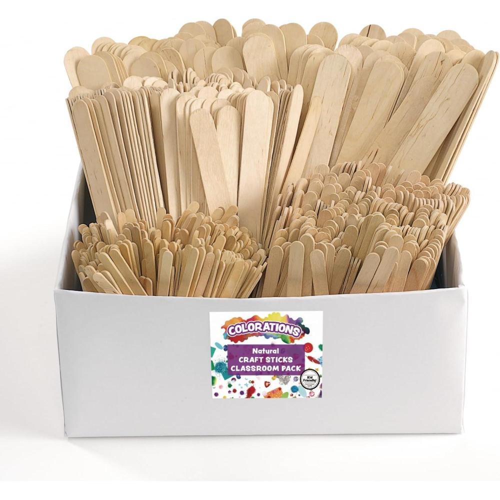 imageColorations Assorted Sizes Natural Wood Craft Sticks Tongue Depressors 1200 Piece Classroom Pack All Natural  1mm Thick Jumbo Large Regular and Mini Item  CPCS1200 Pieces