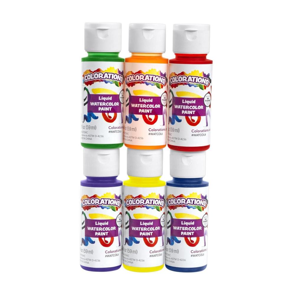 imageColorations Liquid Water Color Paints Set of 6 2 OZ EA Blue Green Red Purple Yellow Orange Party Favors Craft ampamp Glue Dye