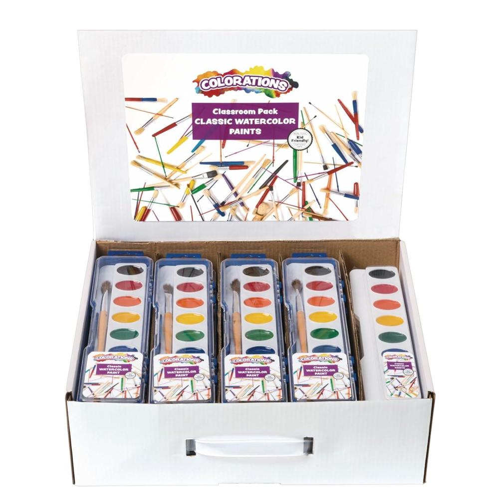 imageColorations WCPAK Complete Classroom Watercolor Paint Set for Creative Expression  28 Palettes and Brushes in Hinged Cases Plus 13 Palette Refills