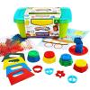 Colorations Sensory Art Box – Finger Paint, Kit of 32, Stampers, Scrapers, Activity Cards, Paper, Storage Bin, Paint Jars, Double Sided Shapes and Plate